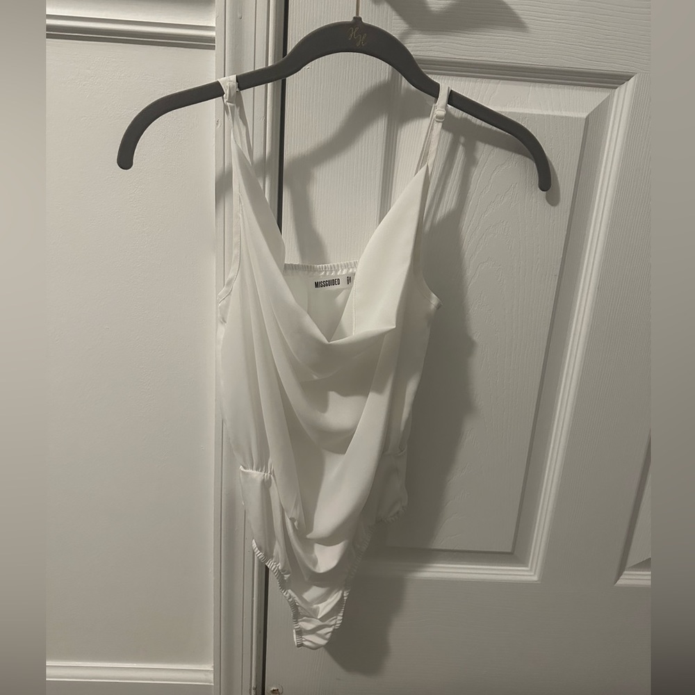 Misguided Cowl Nexk White Bodysuit - Size US 4/ Small